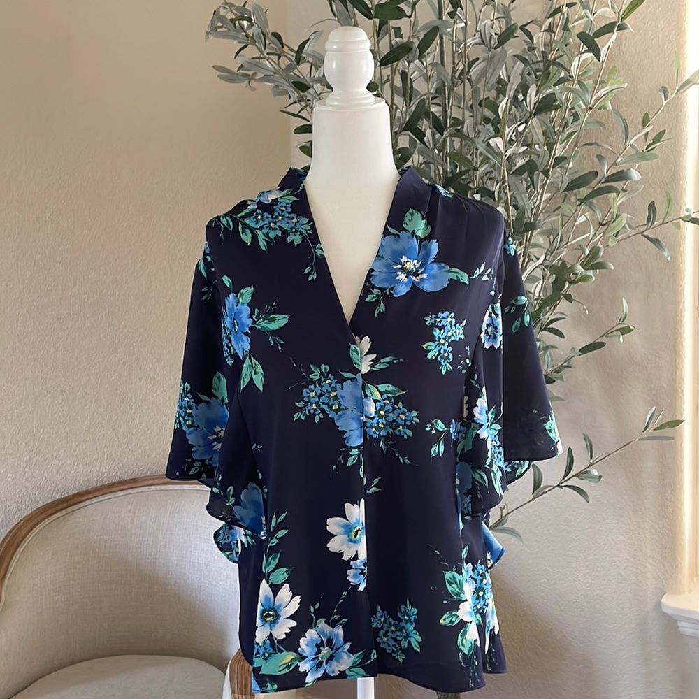 Tahari V-neck Floral Blouse